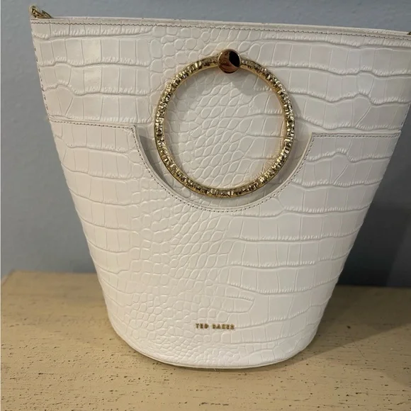 Ted Baker White Croc-Embossed Tote Bag with Gold Accents - Picture 4 of 16